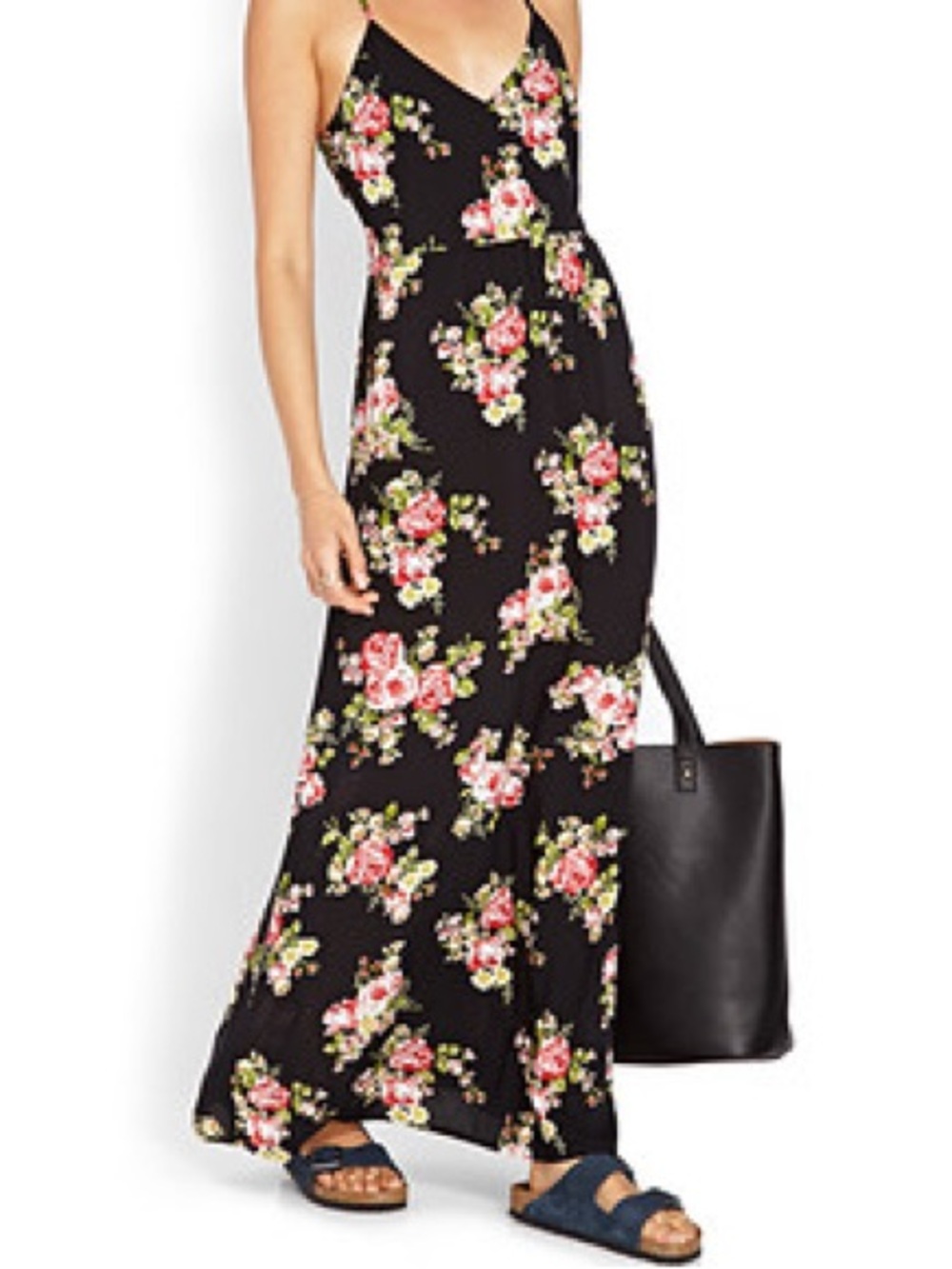 Forever 21 Black Floral Spaghetti-Strap Maxi Dress